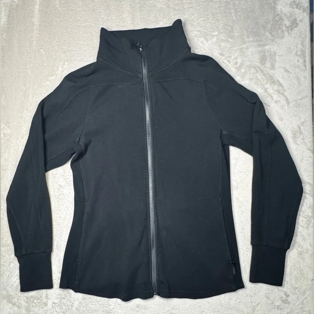 Varley Women’s Black Full Zip Mock Neck Ribbed Sides Athletic Jacket Size Large